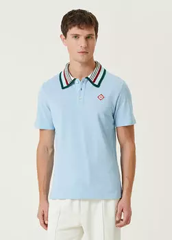 Голубая футболка из органического хлопка с воротником-поло Casablanca