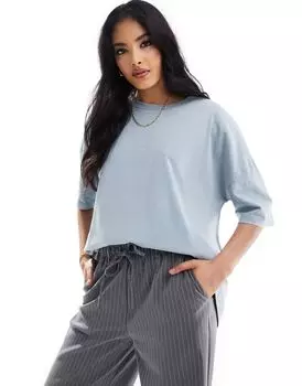 Голубая футболка оверсайз асимметричного кроя ASOS DESIGN