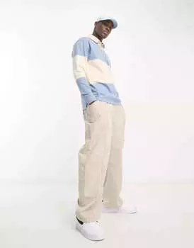 Голубая футболка-поло для регби в стиле колор-блок с логотипом Lee