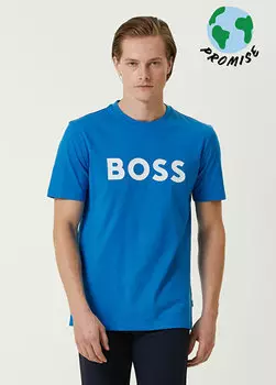 Голубая футболка с логотипом Boss