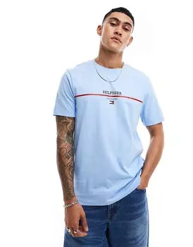Голубая футболка с полосками и логотипом Tommy Hilfiger