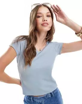 Голубая футболка с V-образным вырезом и короткими рукавами ASOS DESIGN