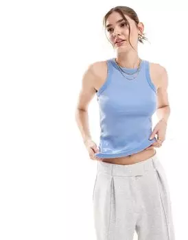 Голубая футболка в рубчик с гоночной спиной JJXX