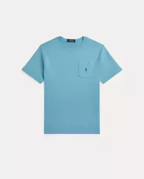 Голубая хлопковая футболка для мальчика Polo Ralph Lauren, светло-голубой