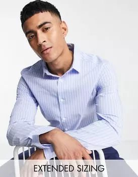 Голубая классическая рубашка узкого кроя в полоску ASOS