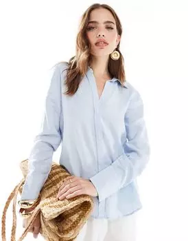 Голубая льняная рубашка Mango