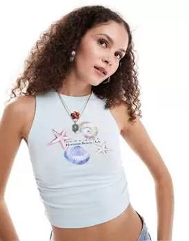 Голубая майка с принтом ракушек Bershka