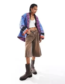 Голубая мульти-утепленная куртка с карманами и принтом Free People Winnie