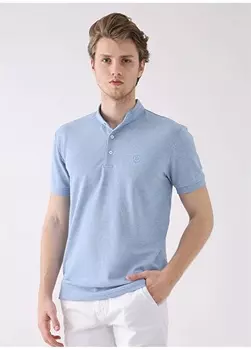 Голубая мужская футболка с воротником судьи Dufy