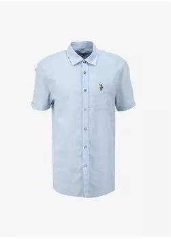Голубая мужская рубашка с коротким рукавом ELFY024Y U.S. Polo Assn., светло-синий