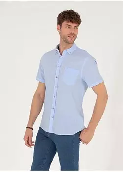 Голубая мужская рубашка с коротким рукавом GELIOT/K Pierre Cardin, светло-синий
