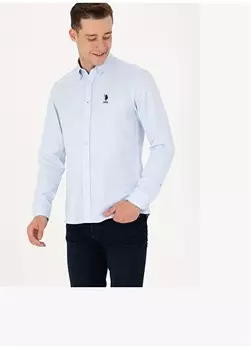 Голубая мужская рубашка стандартного кроя с воротником на пуговицах U.S. Polo Assn.