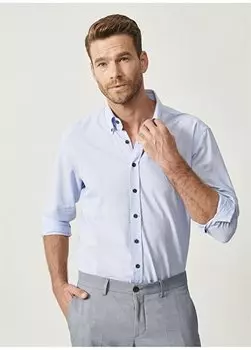 Голубая мужская рубашка узкого кроя на пуговицах 4A2000000050 Altnyldz Classics, светло-синий