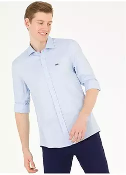 Голубая мужская рубашка узкого кроя с воротником на пуговицах CEDROP023Y U.S. Polo Assn., светло-синий