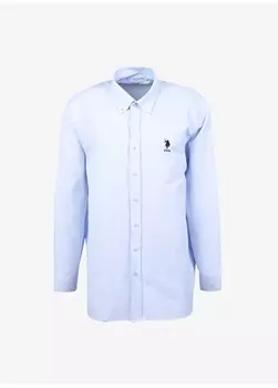 Голубая мужская рубашка узкого кроя с воротником на пуговицах U.S. Polo Assn.