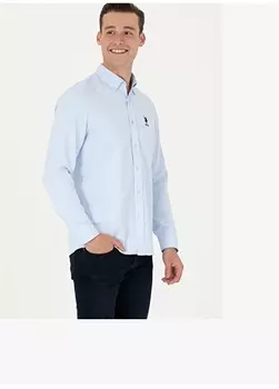 Голубая мужская рубашка узкого кроя с воротником на пуговицах U.S. Polo Assn.