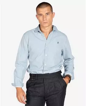 Голубая однотонная мужская хлопковая рубашка приталенного кроя Harper & Neyer, светло-синий