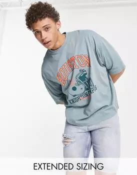 Голубая оверсайз-футболка ASOS DESIGN с университетским принтом Хьюстона спереди ASOS DESIGN