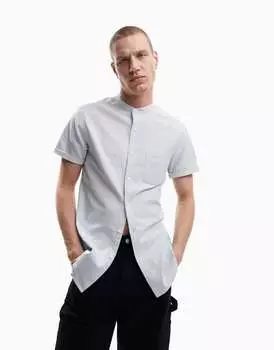 Голубая оксфордская рубашка узкого кроя с вырезом «дедушка» ASOS DESIGN