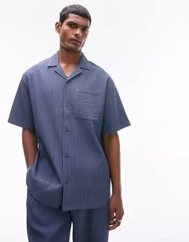 Голубая плиссированная рубашка с короткими рукавами Topman –, комбинированная модель