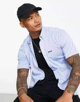 Голубая рубашка классического кроя с короткими рукавами BOSS Athleisure Biadia