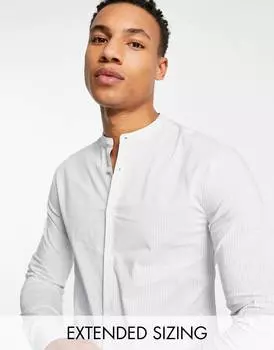 Голубая рубашка скинни в полоску с воротником-стойкой ASOS DESIGN
