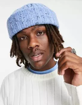 Голубая шапка-бини в рубчик мини ASOS DESIGN fisherman с пуговицами