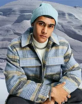 Голубая шапка-бини в рубчик с глубоким отворотом ASOS DESIGN