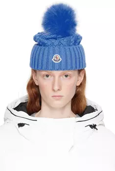 Голубая шапка с помпонами Moncler