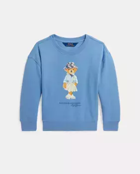 Голубая толстовка для девочки с мишкой-поло Polo Ralph Lauren, синий