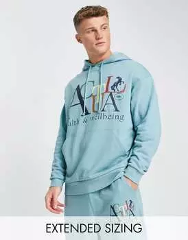 Голубая толстовка свободного кроя ASOS Actual Coord с логотипом «Здоровое и благополучие» спереди