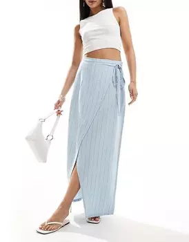 Голубая юбка миди с запахом и полосками Vero Moda