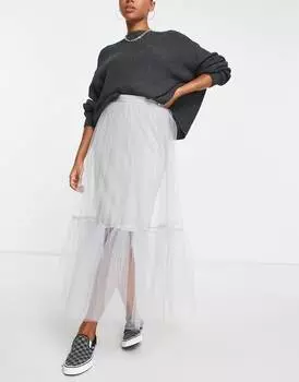 Голубо-серая ярусная юбка макси из тюля ASOS DESIGN