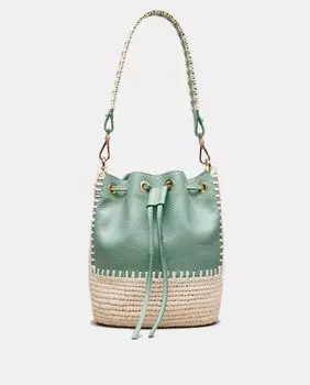 Голубо-зеленая сумка на плечо Fanny из кожи и рафии FRP Collection