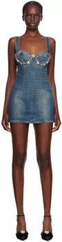 Голубое джинсовое мини-платье AREA с кристаллами