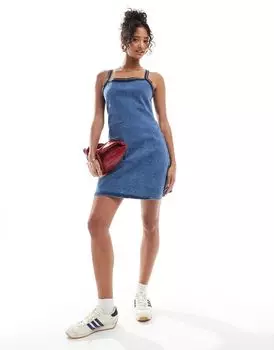 Голубое джинсовое платье-комбинация с отделкой в рубчик ASOS DESIGN