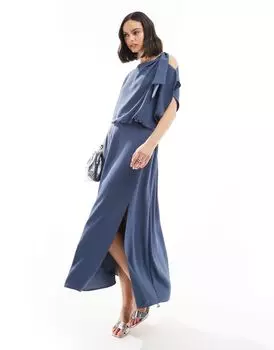 Голубое джинсовое платье миди с завязками на плечах ASOS DESIGN
