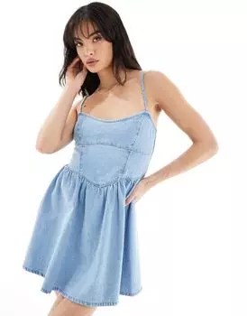 Голубое джинсовое платье мини на бретелях ASOS DESIGN