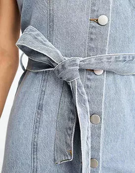 Голубое джинсовое платье мини с пуговицами и завязкой на талии Emory Park