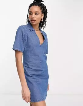 Голубое джинсовое платье мини с воротником ASOS Design