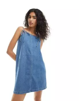 Голубое джинсовое платье с бантом ASOS
