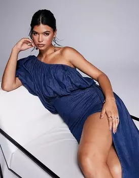 Голубое джинсовое платье с пышной юбкой ASOS LUXE