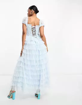 Голубое кружевное ярусное платье макси Amy Jane London Sofia