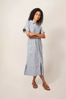 Голубое льняное платье-рубашка Reno White Stuff, синий