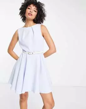 Голубое мини-платье с плиссированной юбкой Closet London с поясом