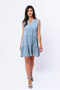 Голубое платье А-силуэта без рукавов Conquista, синий