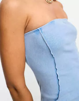Голубое платье-бандо со швом ASOS DESIGN