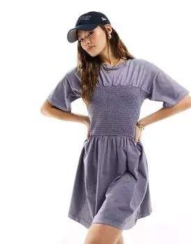 Голубое платье-футболка с оборками на груди ASOS Design