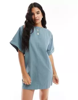 Голубое платье-футболка свободного кроя из твила ASOS DESIGN