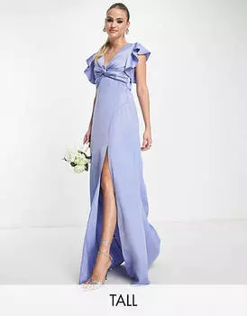 Голубое платье макси с закрученным передом TFNC Tall Bridesmaid